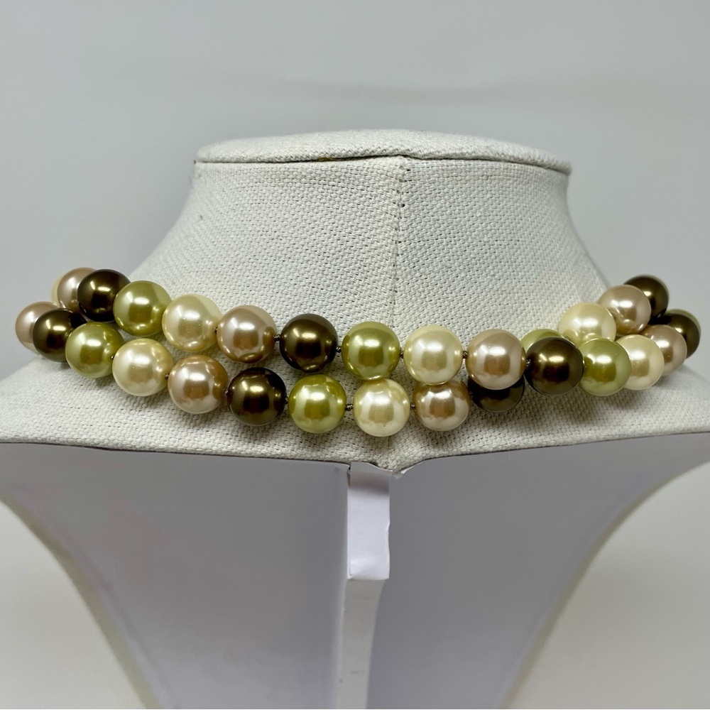 Heidi Daus Elegant Faux Pearl Necklace with Brown, Cream, and Green Beads - Picture 4 of 13